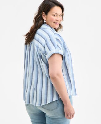 Plus Size Striped Camp Shirt, Exclusively at Macy's