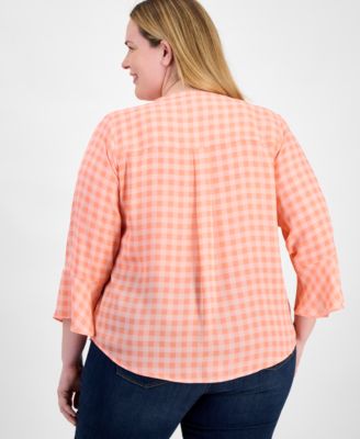 Plus Size Printed Pintuck Top, Exclusively at Macy's