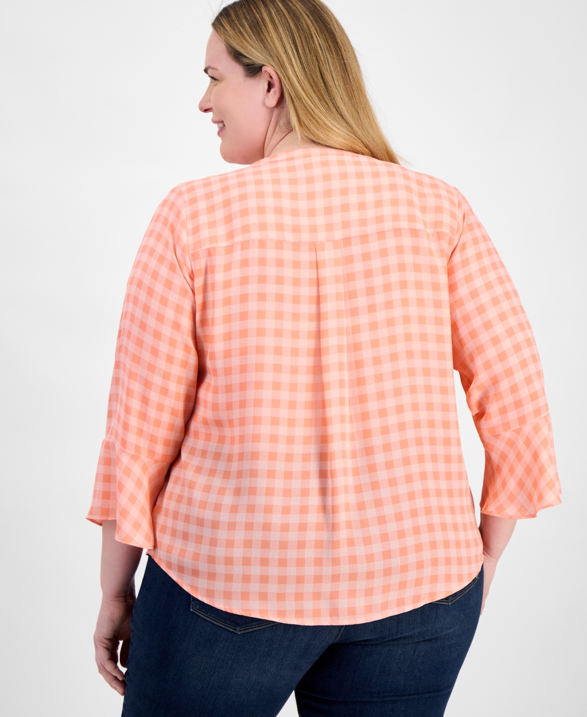 Style & Co Plus Size Printed Pintuck Top, Exclusively At Macy's In Gingham Petunia