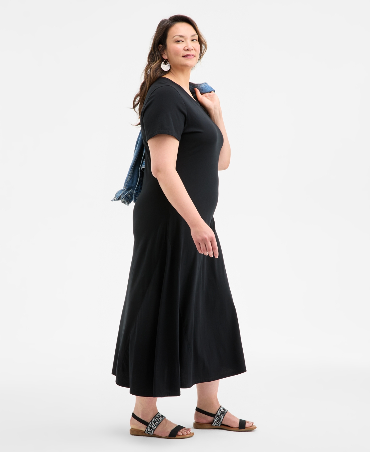Style & Co Plus Size Solid Short-sleeve Maxi Dress, Exclusively At Macy's In Deep Black