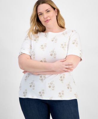 Style & Co - Plus Size Striped Elbow-Sleeve Knit Top