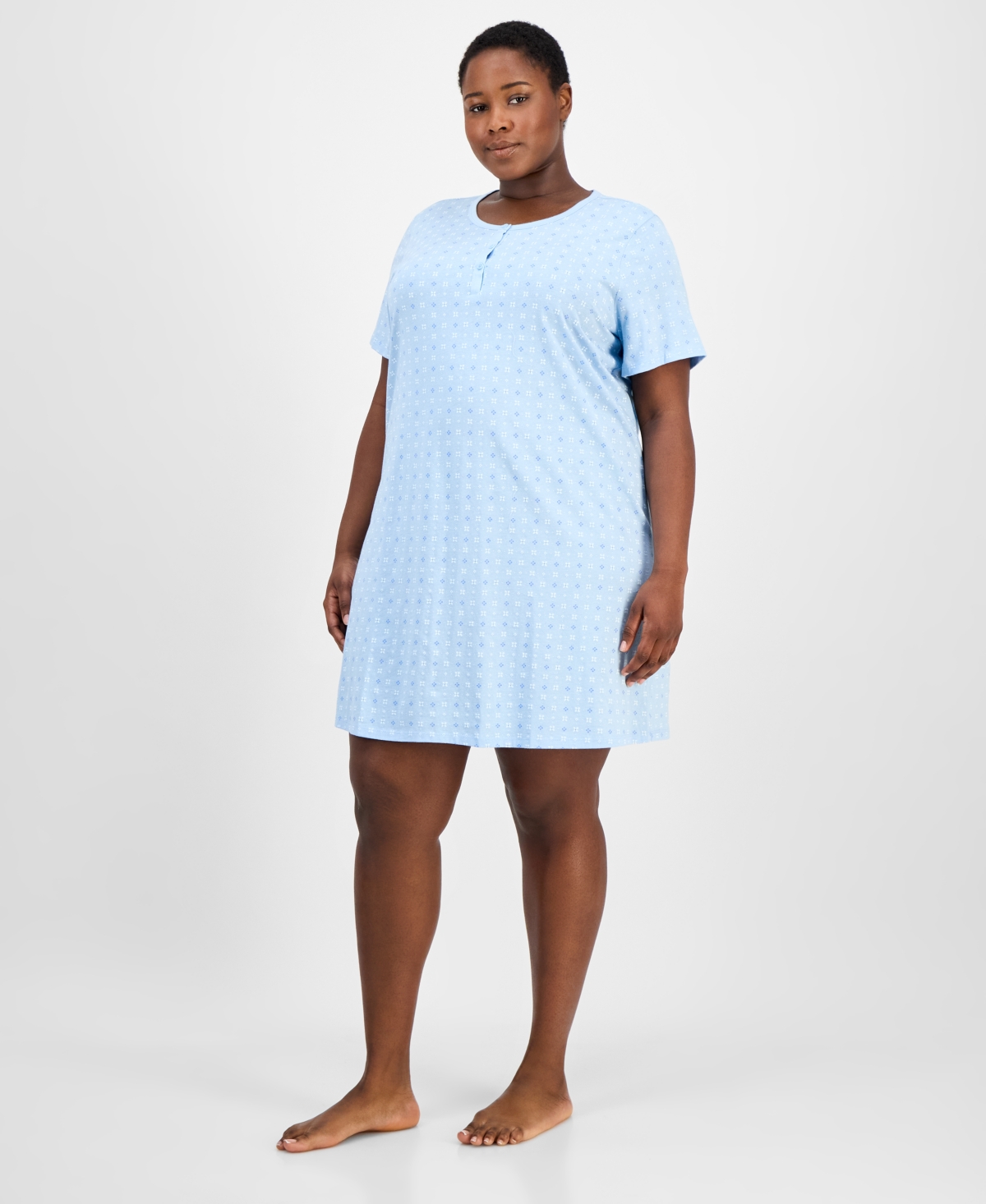 Charter Club Plus Size Cotton Essential Henley Sleep Shirt, Exclusively At Macy's