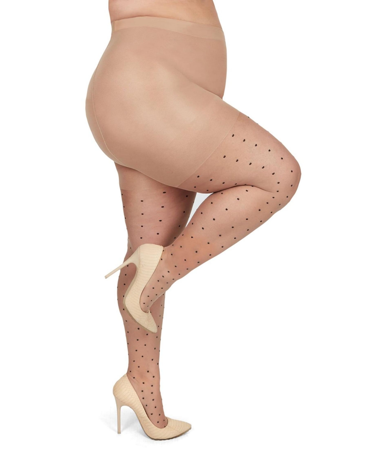 Memoi Women's Pindot Sheer Curvy Control Top Tights Mm-2301 In Nude-black