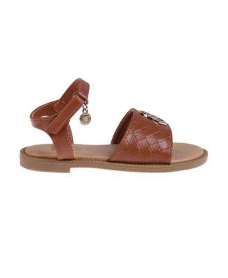Little Girls Embossed Flat with Medallion Hardware Sandals