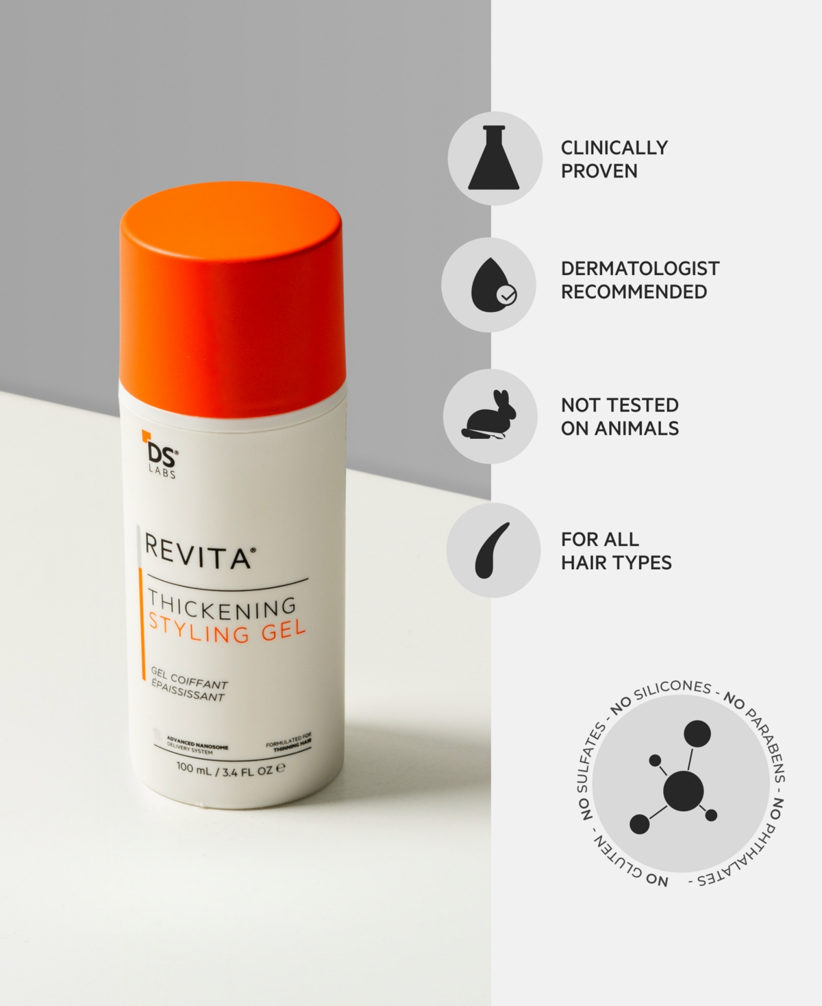 Ds Laboratories Revita Thickening Styling Gel, 100 ml In Transparent