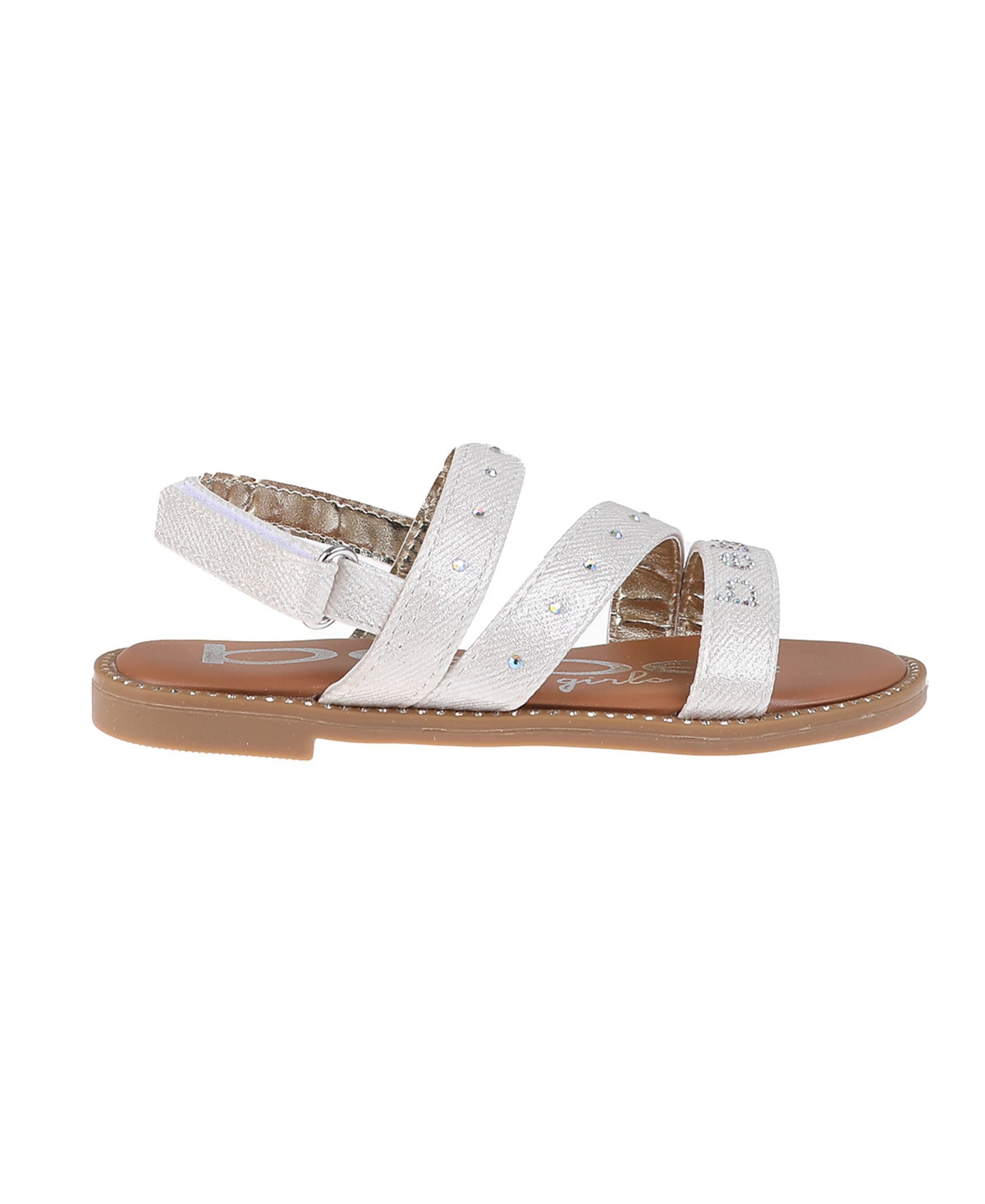 Bebe Little Girls Flat With Rhinestone And  Ornamentation Sandals In Tan