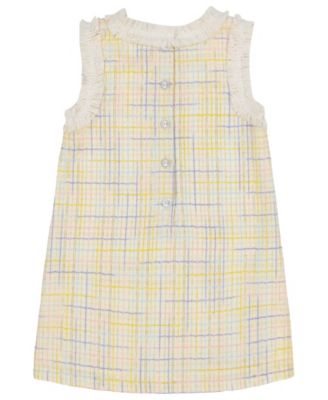 Toddler and Little Girls Embroidered Fringe Trim Plaid Woven Dress