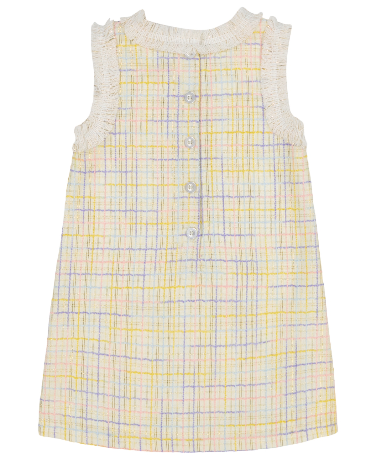 KIDS HEADQUARTERS TODDLER AND LITTLE GIRLS EMBROIDERED FRINGE TRIM PLAID WOVEN DRESS 