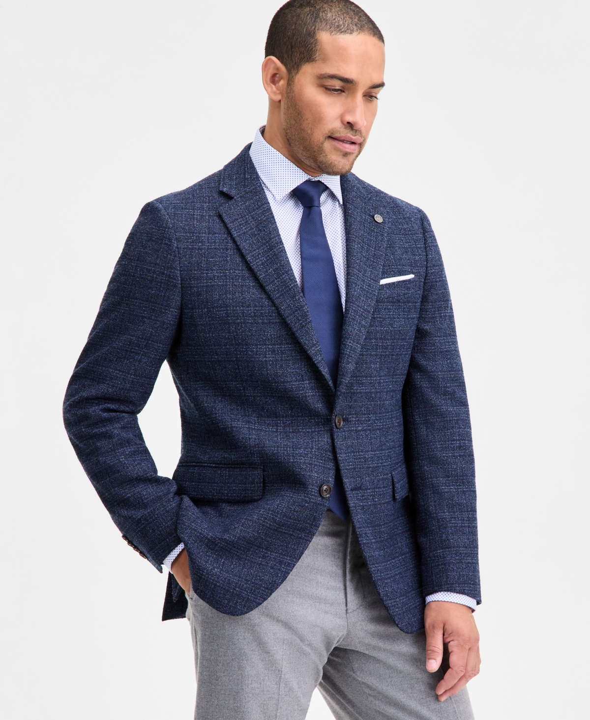 Ted By Ted Baker Men's Modern-fit Navy Boucle Plaid Sport Coat In Blue