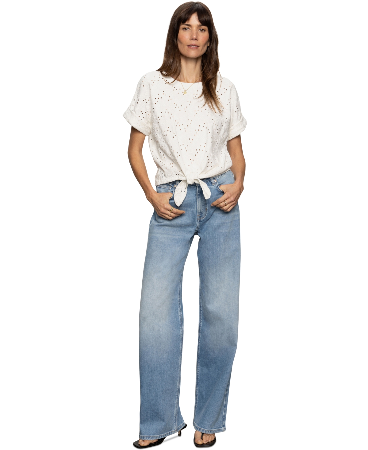 Shop Sanctuary Women's Cotton All Day Eyelet Tie-front Tee In Bleached White