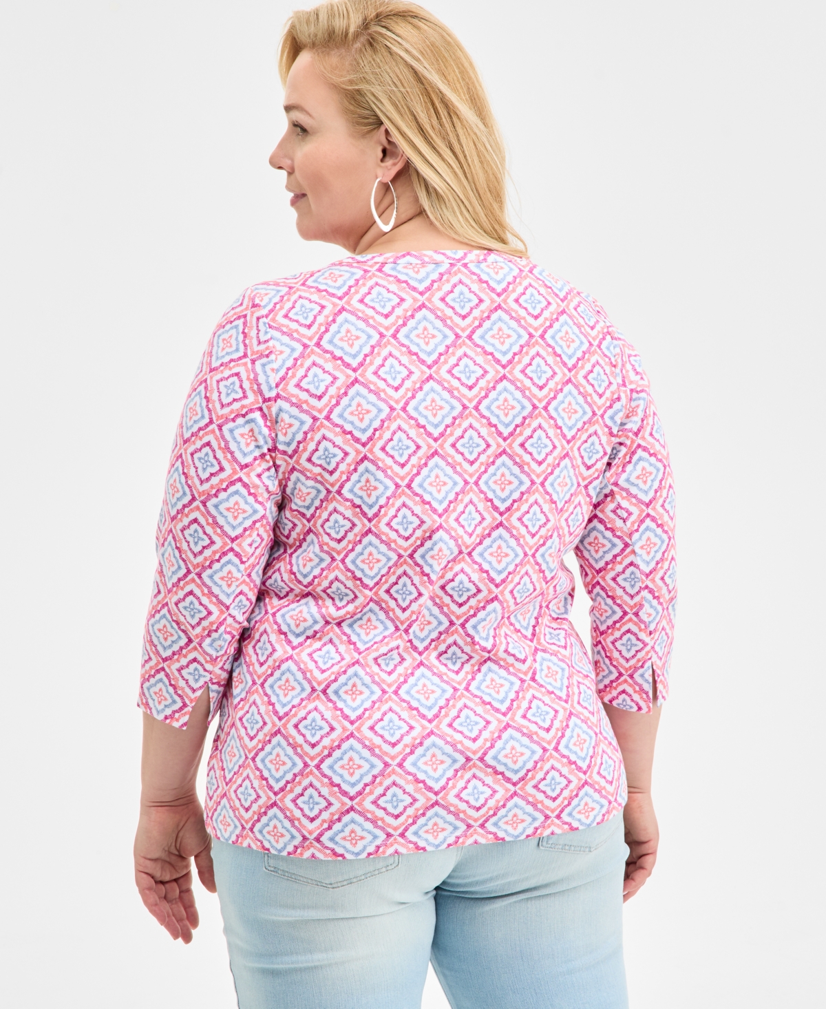 Shop Style & Co Plus Size Printed 3/4-sleeve Knit Top, Exclusively At Macy's In Simple Rose