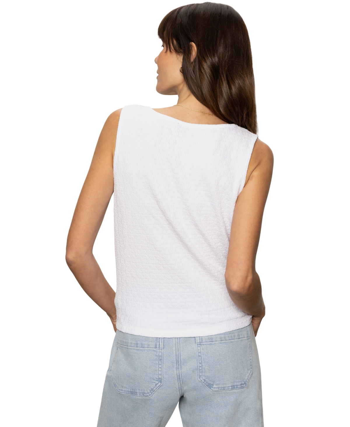 Sanctuary Vacation Textured Tie Front Button-up Tank In White