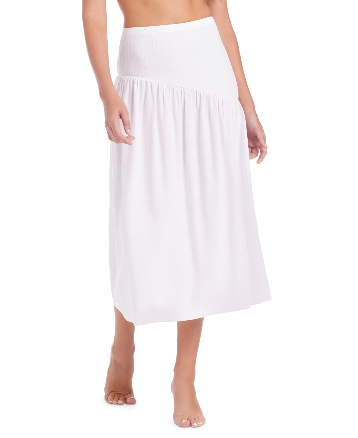 Women's Refresh Rib Asymmetric-Tier Swim Cover-Up Skirt - White