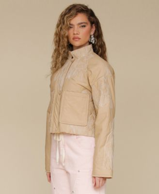 Avec Les Filles Women's Cotton Embroidered Cropped Jacket
