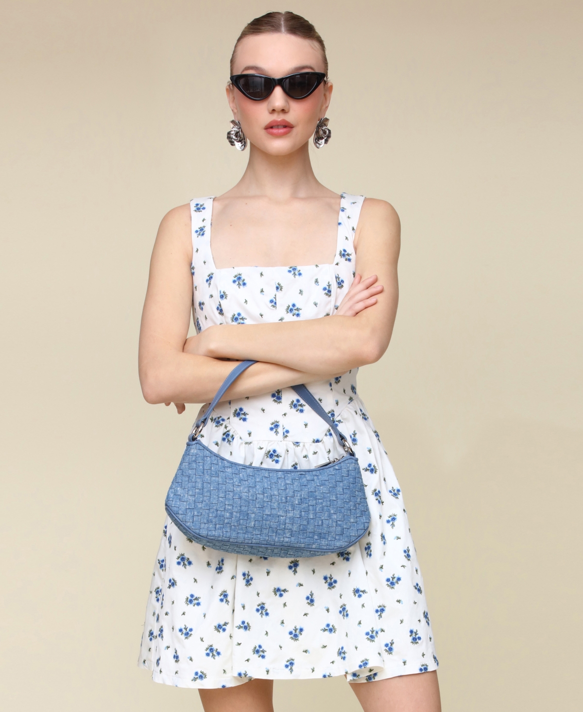 Avec Les Filles Floral Corset Skater Minidress In Embroidered Scattered Ditsy