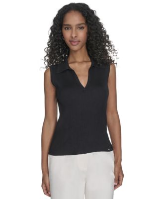Calvin Klein - Women's Johnny-Collar Sleeveless Sweater
