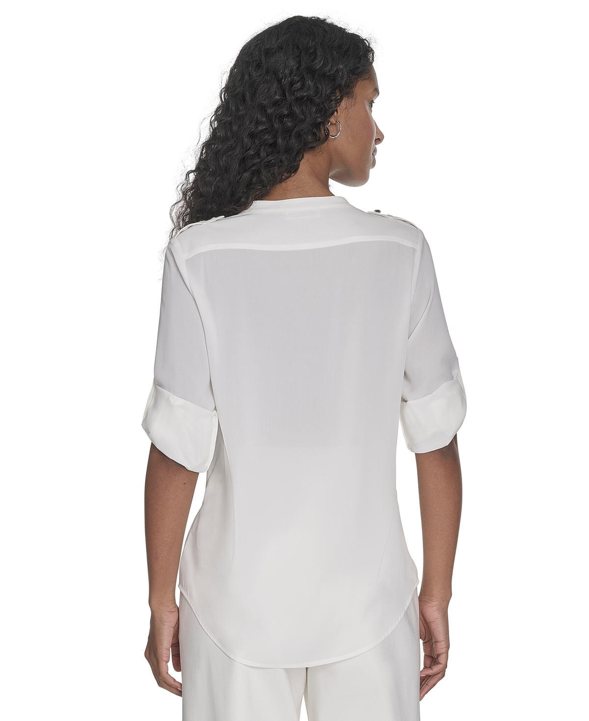 Calvin Klein Women's Roll-tab Blouse In Cream