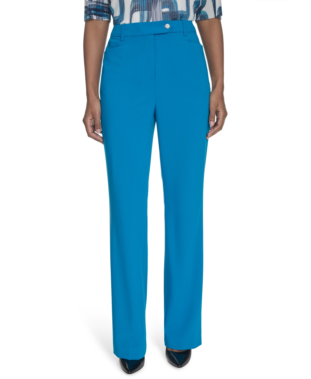 Calvin Klein Petite Lux Modern Fit Mid Rise Straight-leg Pants In Corsica