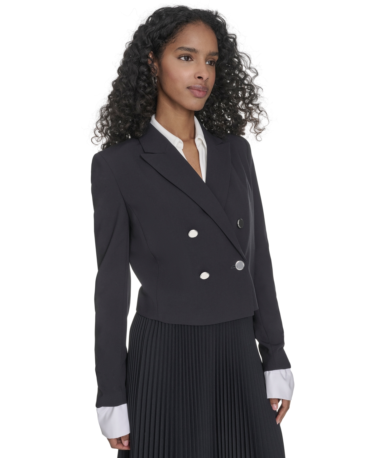 Calvin Klein Women's Peak Lapel Cropped Blazer In Navy