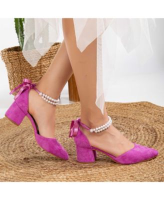 Miranda Low Block Heels with Pearls