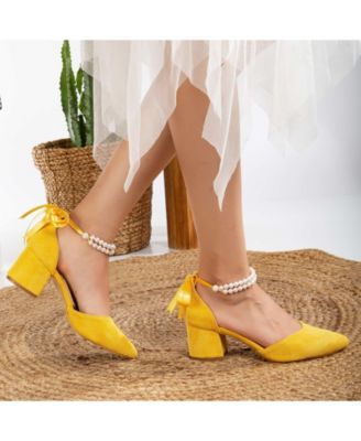 Miranda Low Block Heels with Pearls