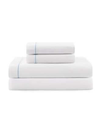 Solid 200-Thread Count Hem Stripe Cotton Percale 3-Pc. Sheet Set, Twin XL