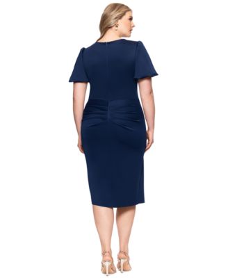Plus Size Short-Sleeve Boat-Neck Draped Sheath Dress