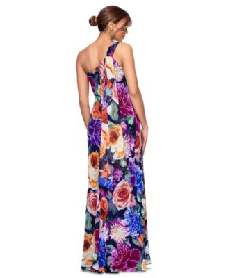 Women's One-Shoulder Floral Chiffon Dress