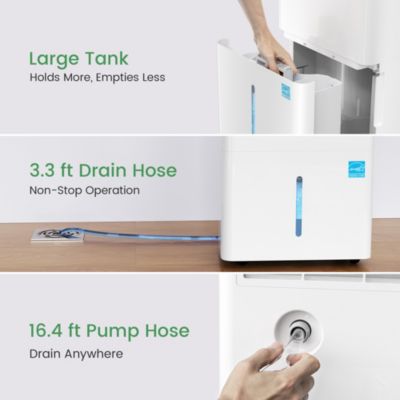 EnergyStar Dehumidifier for Home & Basement with Drain Hose and 1.88 Gal Water Tank and Pump, Ideal for Spaces up to 7000 Sq. Ft.