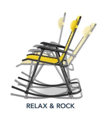 Folding Outdoor Zero Gravity Rocking Lounge Chair w/ Headrest Pillow