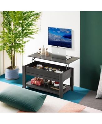 Modern Lift Top Coffee Table,Rustic Coffee Table with Storage Shelf and Hidden Compartment,Wood Lift Tabletop for Home Living Room,Black.