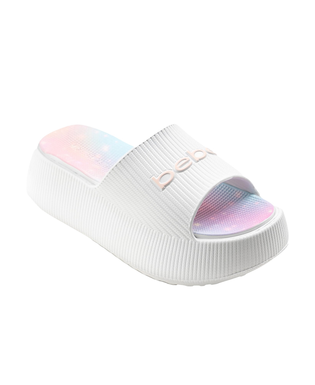 Bebe Little And Big Girls Trendy And Comfortable Summer Platform Slides In White