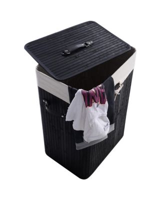 19 Gal Rectangle Laundry Basket Bamboo Clothes Hamper with Handles and Lid