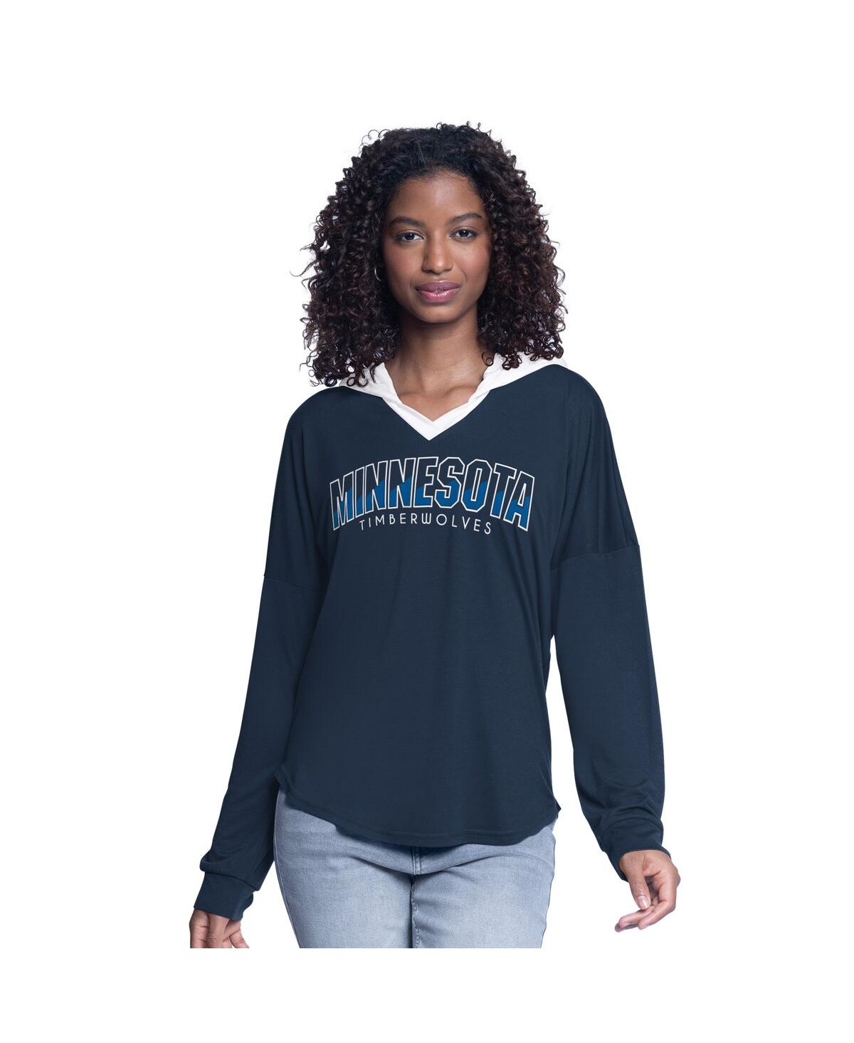 G-iii 4her By Carl Banks Women's Navy Minnesota Timberwolves Bench Player Oversized Long Sleeve Hooded Top In Navy