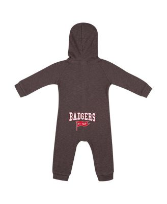 Baby Boys and Girls Charcoal Wisconsin Badgers Zando-Zan Waffle Full-Snap Hooded Romper