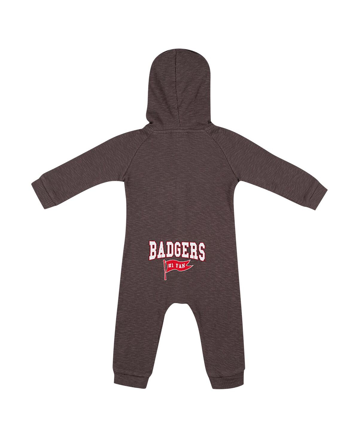 Colosseum Baby Boys And Girls Charcoal Wisconsin Badgers Zando-zan Waffle Full-snap Hooded Romper In Charcoal