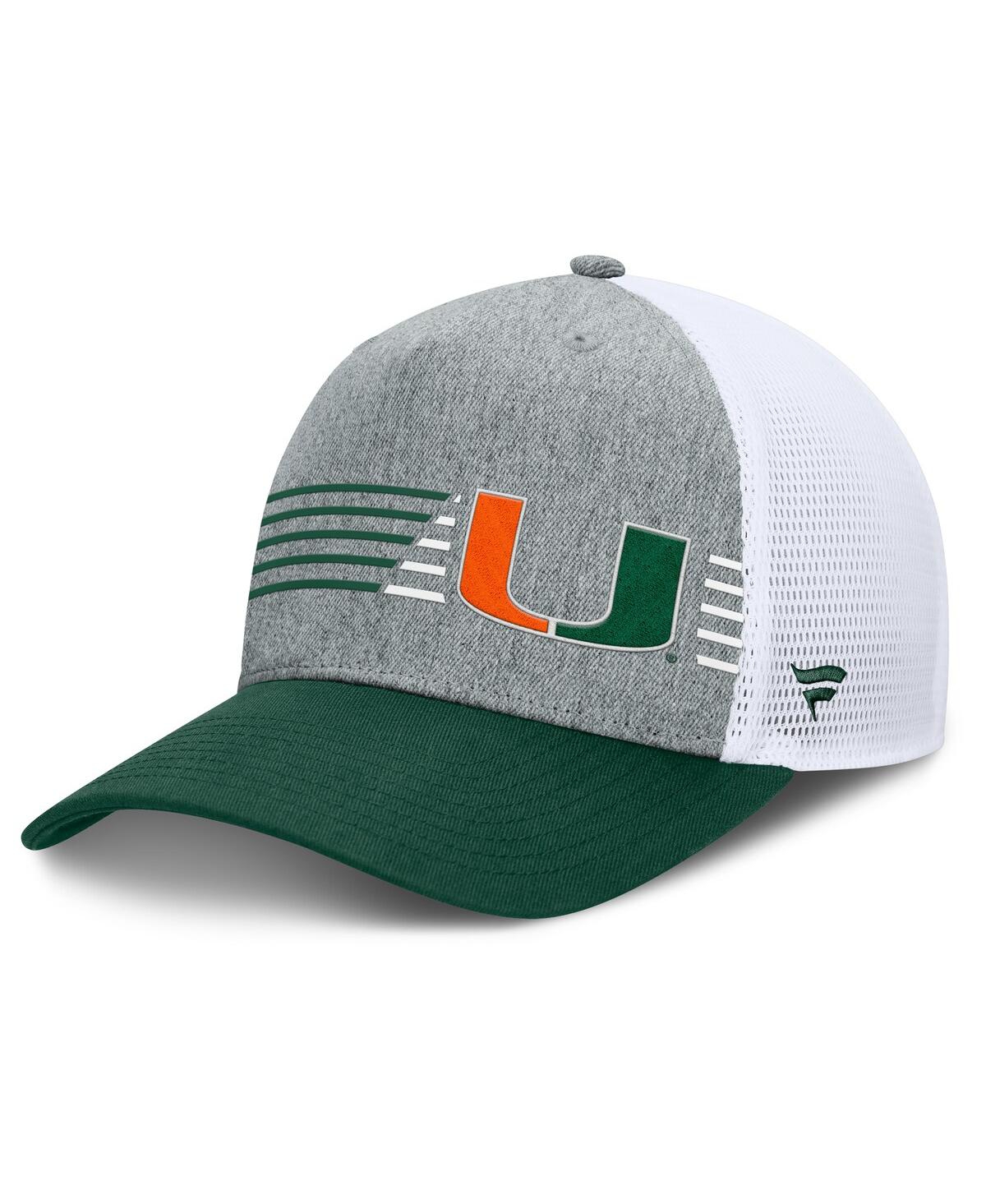 Fanatics Men's Heather Gray/green Miami Hurricanes Profile Trucker Adjustable Hat In Heather Gray,green