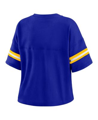 Women's Royal Golden State Warriors Plus Size Color Block Boxy V-Neck T-Shirt