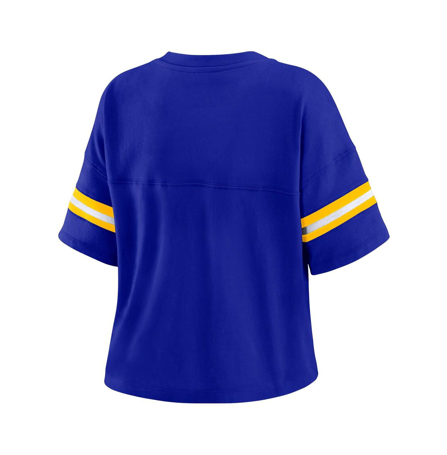 Женская футболка WEAR by Erin Andrews Royal Golden State Warriors Plus Size Color Block Boxy V-Neck — фото 4