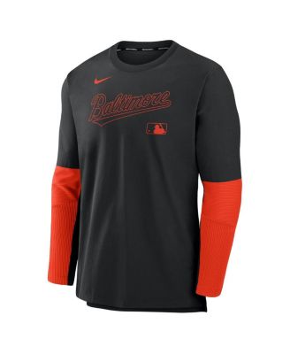 Men's Black/Orange Baltimore Orioles Authentic Collection Lightweight Player Tri-Blend Performance Pullover Sweatshirt