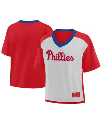 Fanatics - Women's Red/Graphite Philadelphia Phillies Oversized Cropped V-Neck T-Shirt