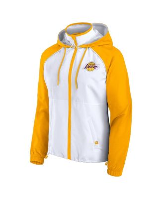 Women's White/Gold Los Angeles Lakers Anorak Raglan Full-Zip Hoodie Jacket