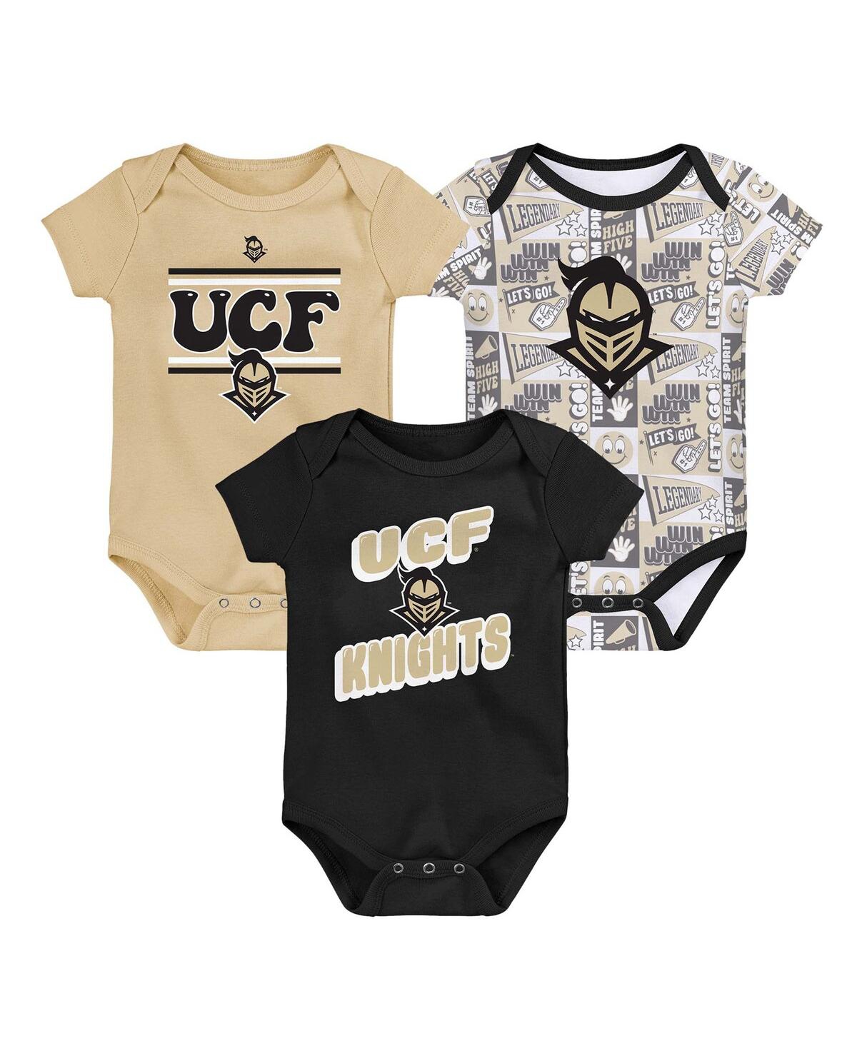 Outerstuff Babies' Newborn Gold/black Ucf Knights Sunday Comics Bodysuit 3-pack