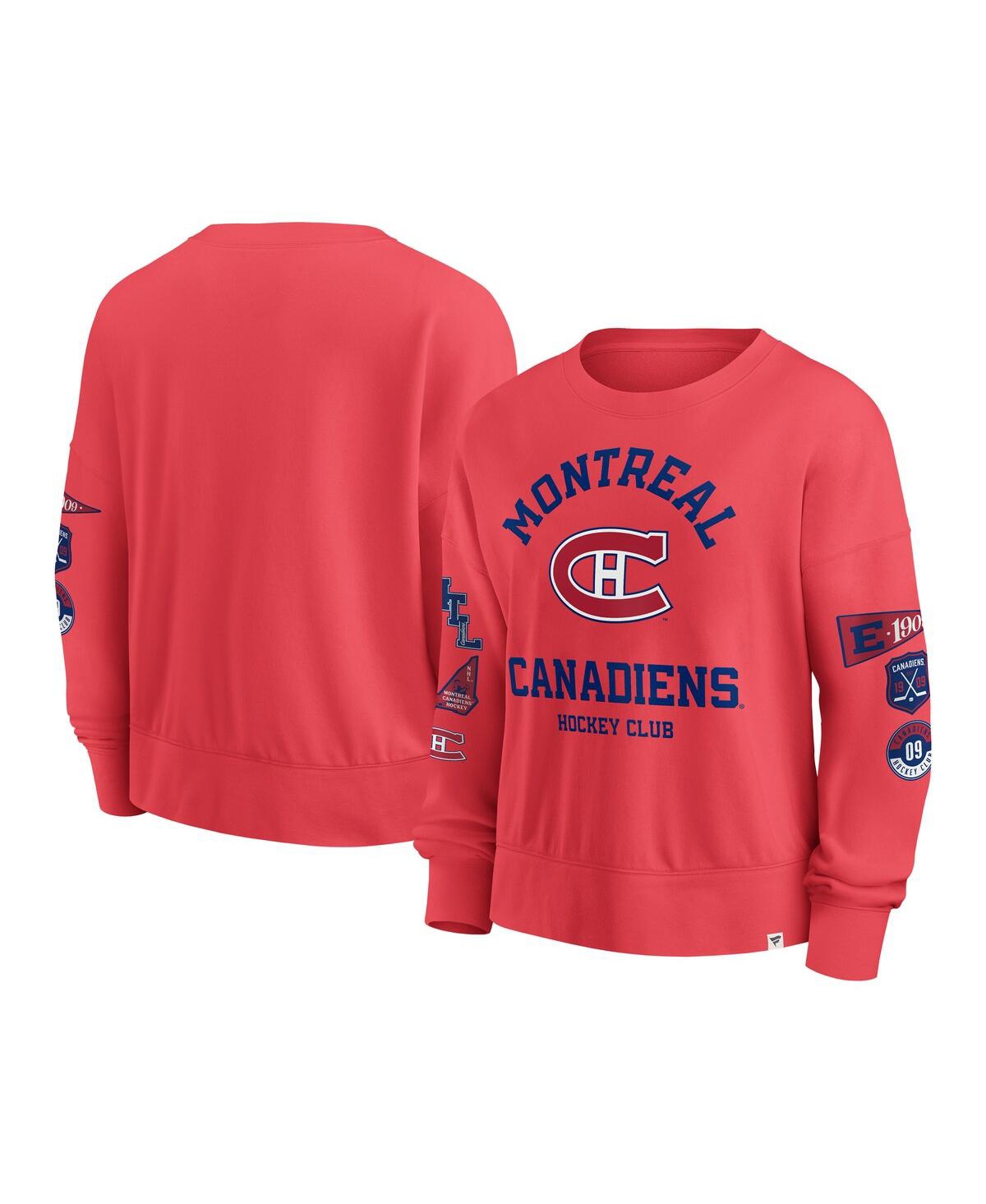 FANATICS WOMEN'S RED MONTREAL CANADIENS OVERSIZED VINTAGE GO TEAM PULLOVER SWEATSHIRT 