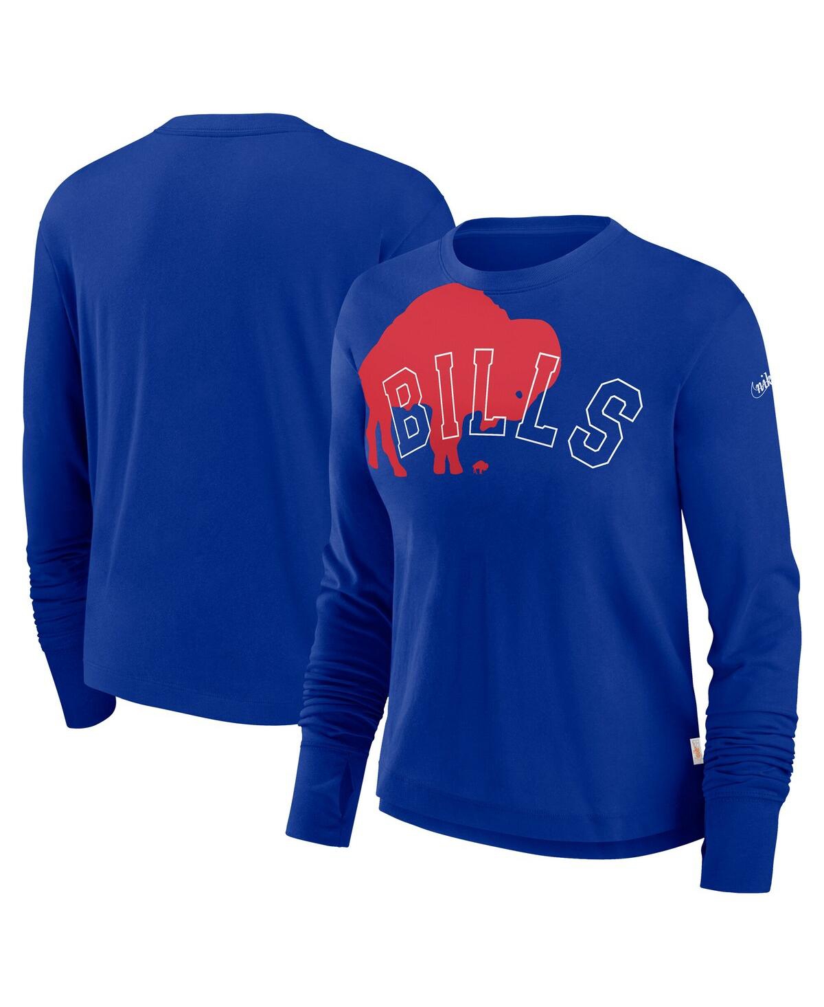 Nike Women's Royal Buffalo Bills Layered Logo Cropped Long Sleeve Fashion T-shirt In Royal