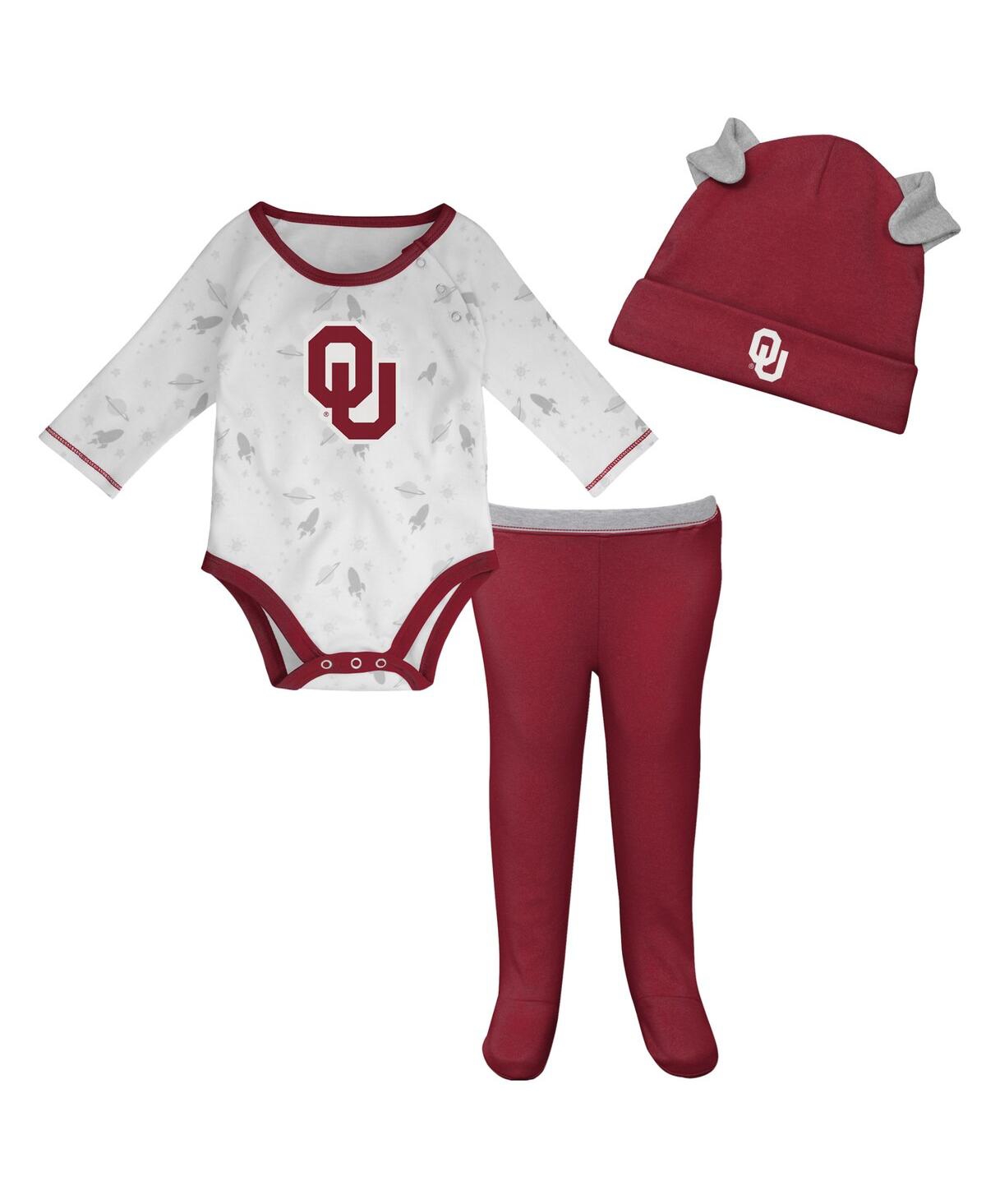 Outerstuff Baby Boys And Girls 3-piece Crimson/white Oklahoma Sooners Dream Team Raglan Long Sleeve Bodysuit, H In Crimson,white