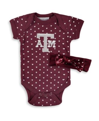 Two Feet Ahead - Girls Baby Boys and Girls Maroon Texas A M Aggies Hearts Bodysuit and Headband Set