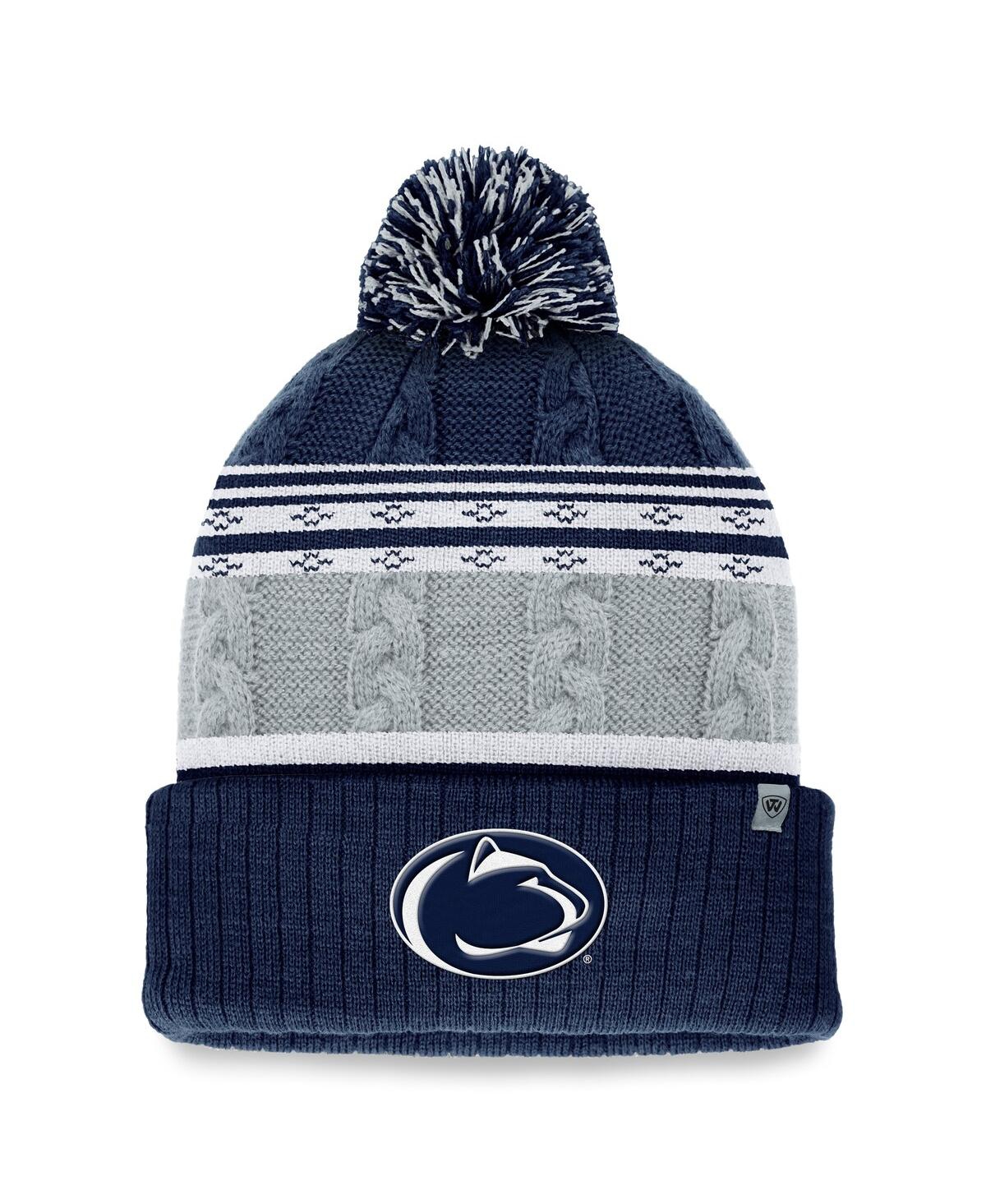 Top Of The World Men's Navy Penn State Nittany Lions Altitude Three-tone Cuffed With Pom Knit Hat In Navy