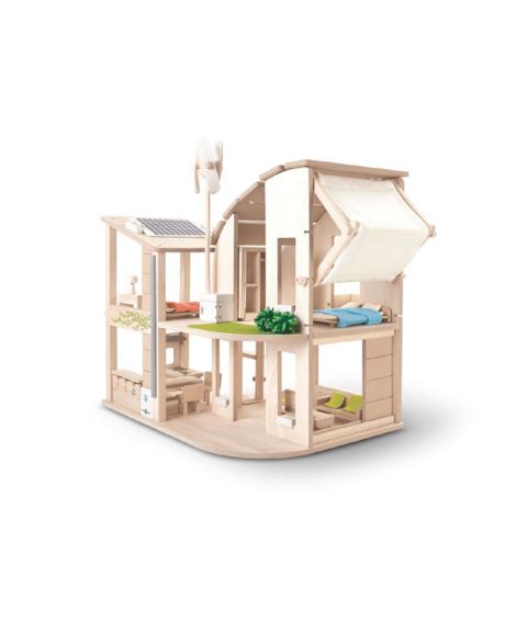 Зелёный кукольный домик PlanToys с мебелью, гевея, 16 предметов, 3+