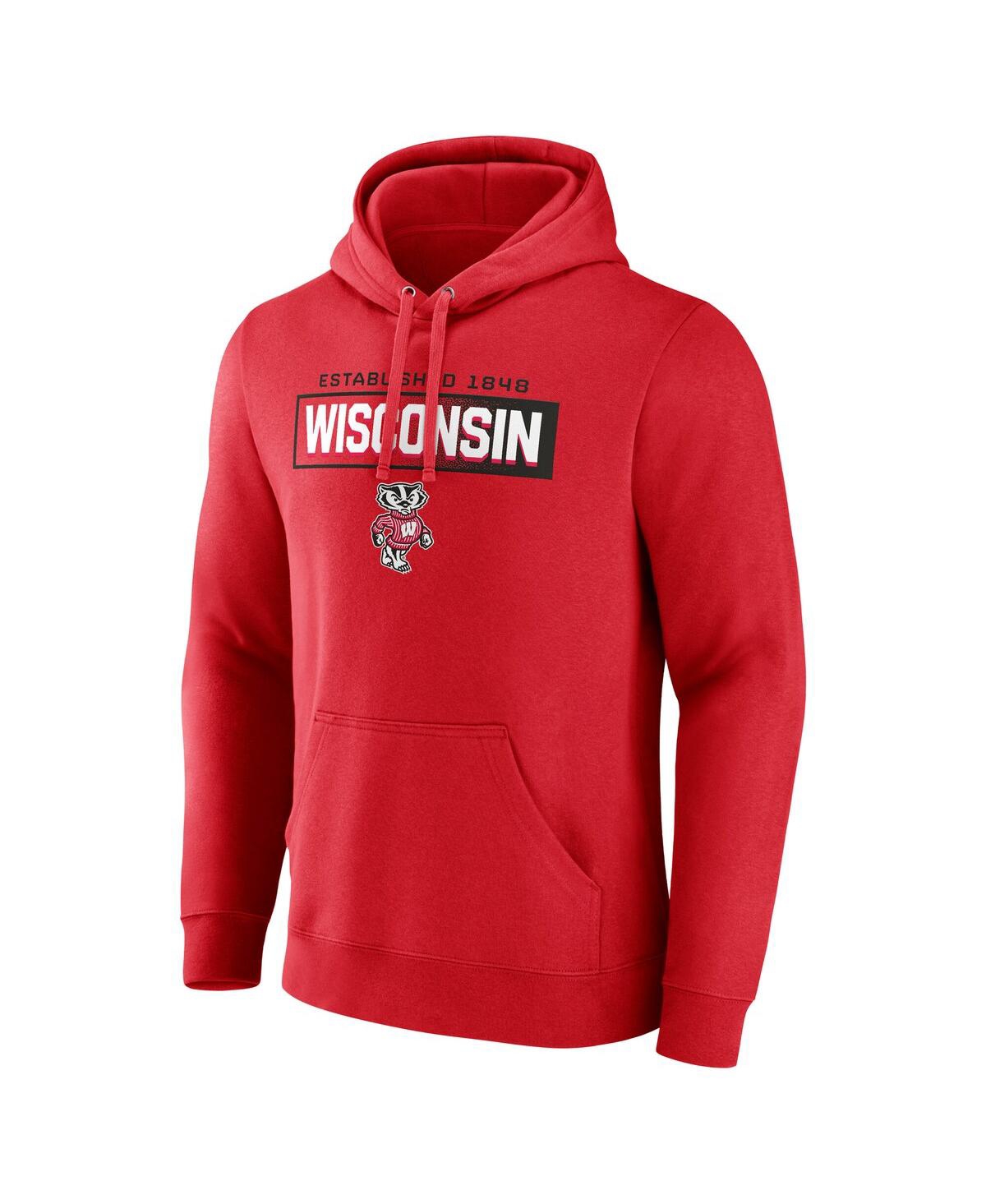 Fanatics Men's Red Wisconsin Badgers Iconic Fleece Down The Field Pullover Hoodie In Red
